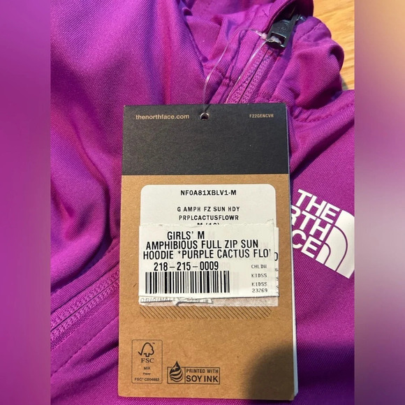 The North Face Girls Medium Amphibious Full-Zip Sun Hoodie Dark Pink Purple NWT - Picture 6 of 9